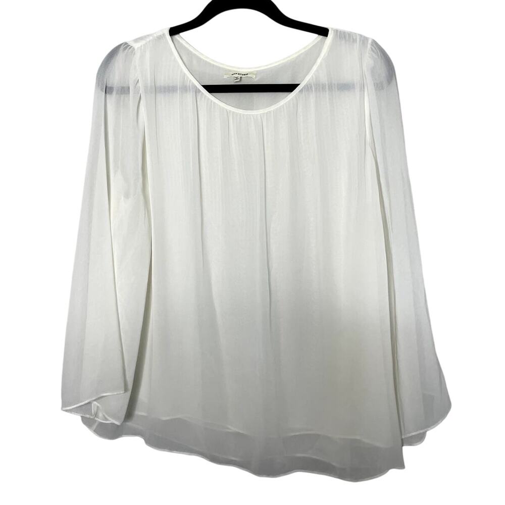 Max Studio Sheer Long Bell‎ Sleeve Flowy Blouse Top White Women's Size Large